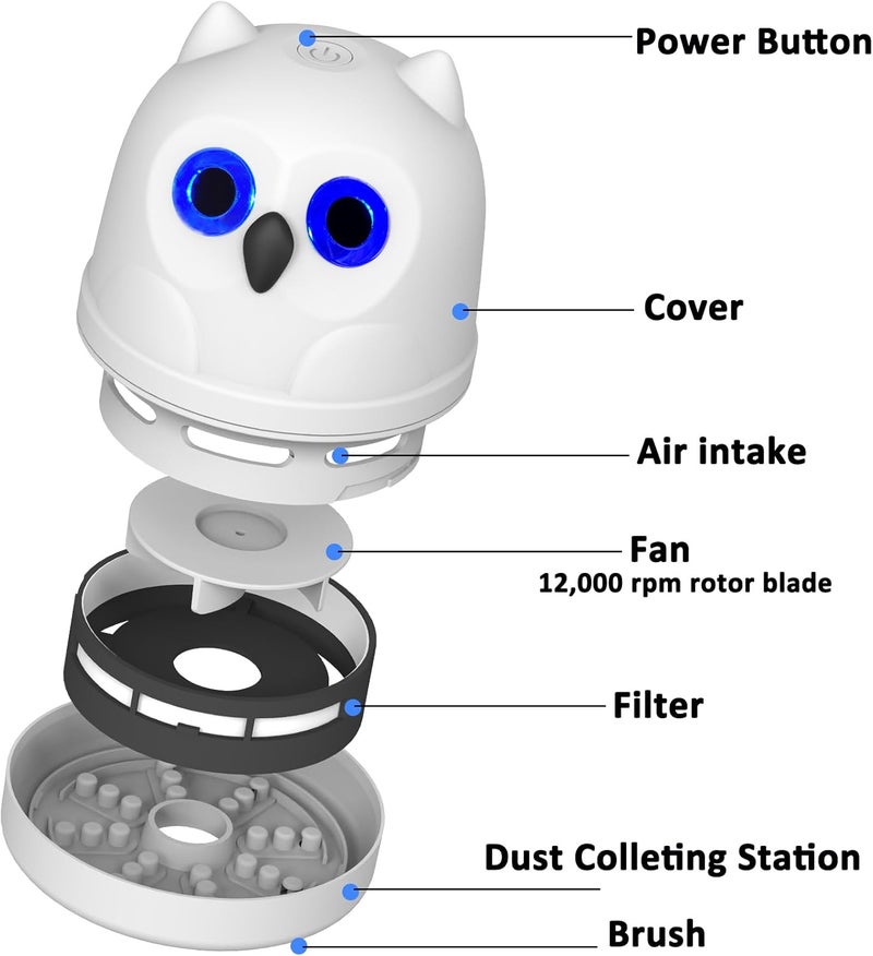 Hallocool Desk Vacuum Cleaner Mini Desktop Vacuum for Office Table Mini Vacuum Cleaner Sweeper for Cleaning Crumbs Eraser Crumbs Dust Pencil Paper Scraps Pet Hair Owl Vacuum Cordless - Image 4